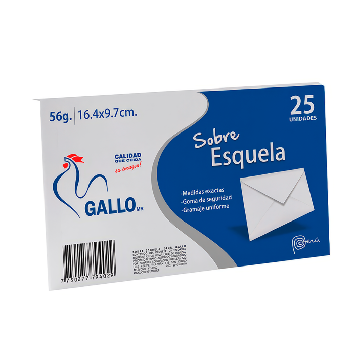 SOBRE BLANCO ESQUELA 75GR. T/16.4X9.7 XUND GALLO